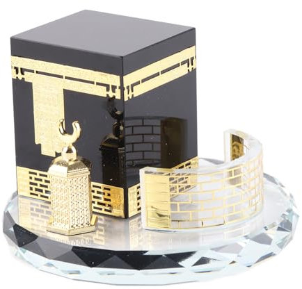 Hztyyier Muslimische Kristall vergoldete Kaaba Clock Tower Miniatur Modell Prunkstück islamische Architektur Handwerk Home Fahrzeug Dekor islamische Gebäude