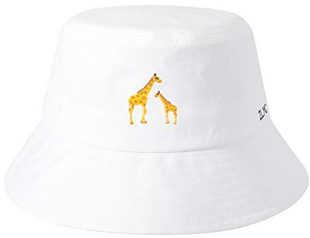 ZLYC Unisex Mode Bestickte Fischerhüte Sommerhut Outdoor-Hut Für Jugendliche (Giraffe Weiß),Gr. Einheitsgröße