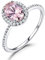 ANAZOZ Bague Halo Brillant Pierre Saphir Rose, Bague Femme Argent Fantaisie Taille 62