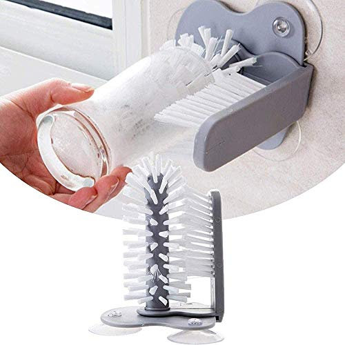 QPZM Cepillo De Limpieza De Vidrio Simple De 360 °, Lavaplatos con Ventosa Extraíble con Cepillo De Cerdas De Doble Cara Limpiador De Cepillo para Lavar Vasos Perezoso