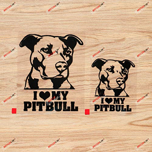 Ich liebe meinen Pitbull Pit Bull Terrier Hund Kopf Herz Vinyl Aufkleber Sticker - 2er Pack Schwarz, 10,2 cm, 15,2 cm - ohne Hintergrund für Auto Boot Laptop Becher
