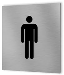 DECOHO - Pictogramme WC format 20 cm x 20 cm en Dibond Aluminium brossé - Modèle toilettes Homme - Argent
