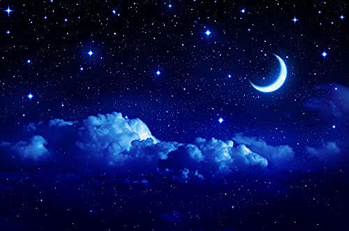 Papier Peint Photo INTISSÉ-LUNE-400x260 cm-(3329AE)-Nature Étoiles Mer Ciel Plage Galaxie Planètes Océan Colle Inclus Mural Décor Motif Poster Géant Stickers Muraux Optique Moderne Fond Effet XXL