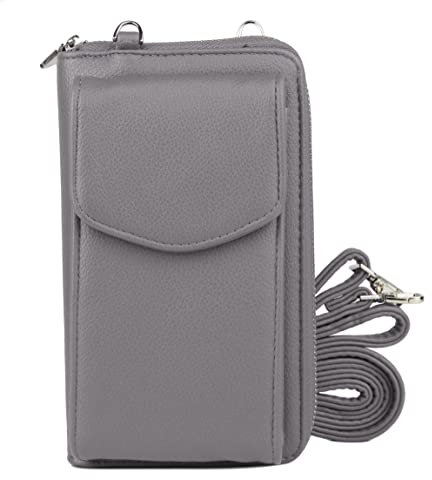 irisaa Kleine Handy Umhängetasche, Geldbörse Damen Brieftasche RFID Schutz Crossbody Handytasche Reisepass mit Kartenfächern und Verstellbarem Schultergurt, Damen Tasche:weich-grau, Einheitsgröße