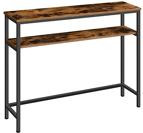 HOOBRO Console Table with Adjustable Shelf, 100 cm Slim Hallway Table, 2 Tier Slim Sofa Table with Storage Shelf, for Living Room, Hallway, Office, Industrial, Sturdy, Rustic Brown EBF24XG01