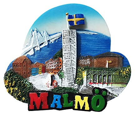 Malmo Sweden 3D-Kühlschrankmagnet, Souvenir, Geschenk, Kunstharz, handgefertigt, Malmo-Kühlschrankmagnet, Heim- und Küchendekorationskollektion