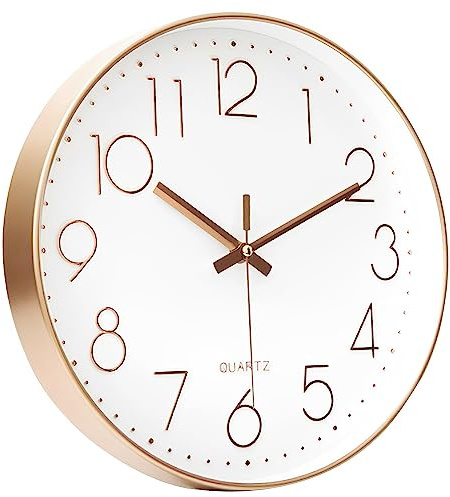 LiRiQi Moderne Wanduhr, 30 cm, groß, dekorativ, leise, für den Innenbereich, Quarz, rund, No-Ticking für Wohnzimmer, für Küche, Schlafzimmer, Schule, Büro (weiß)