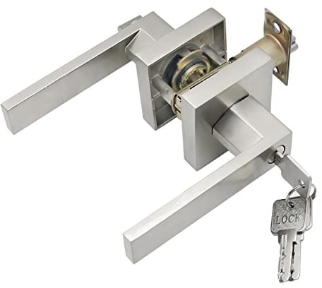 Qrity Cerradura de Puerta Juego de Manillas para Puerta Pasillo de Privacidad con Llaves para Dormitorio, Baño, Guardarropa, Almacenamiento y Oficina, Tamaño de Cierre 60/70 mm, Cuadrado, Plata