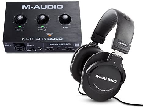M-Audio M-Track Solo & HDH40 – USB Audio Interface für Aufnahmen und Over-Ear Studiokopfhörer