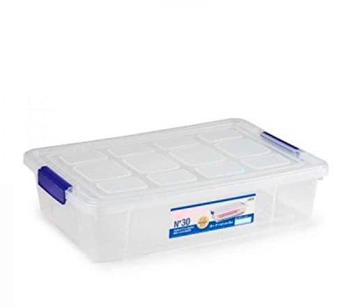 AC - Cajas de ordenación de plástico Transparente. Contenedor de Almacenamiento para Guardar Juguetes, Libros, Ropa, Mantas - Fabricadas en España - 5 litros - 9 x 37 x 26 cm