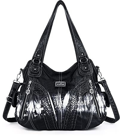 Angel Kiss Bolso de mano para mujer, bolso de hombro multifuncional, impermeable, PU, cuero vegano con cremallera.., negro (schwarz 2), Utilidad