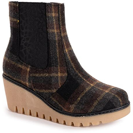 MUK LUKS Damen Vermont Essex Stiefel, Schwarz Plaid, 43 EU