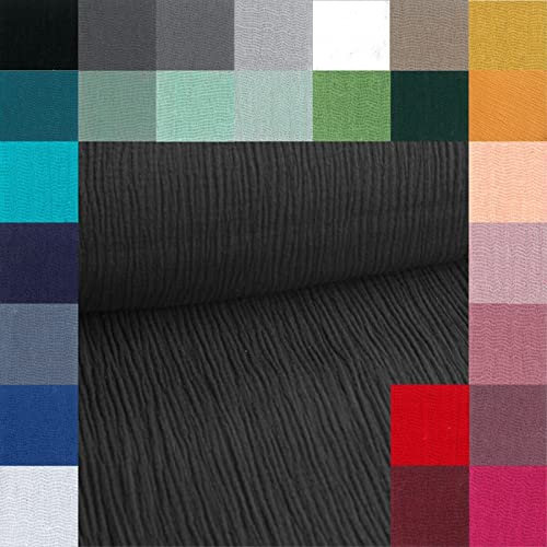 Musselin Meterware - Musselinstoff - Double Gauze - Babycotton - 27 Farben - Windelstoff, Blusenstoff Krepp Ökotex - *** 25 cm x 130 cm***, Farbe: 069 schwarz