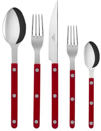 Sabre Paris | Ensemble de Couverts de Table 4 pièces Bistrot, Couleur Bordeau et Finition Brillante. Comprend Couteau, Fourchette, cuillère à Soupe et Petite cuillère en Acier Inoxydable.