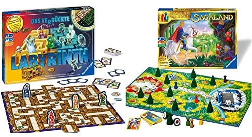 Ravensburger 26687 - Labyrinth Glow in The Dark - Familienklassiker mit Leuchtfarbe, Spiel für Kinder und Familien ab 7 Jahren - Gesellschaftspiel geeignet für 2-4 Spieler & 26424 - Sagaland