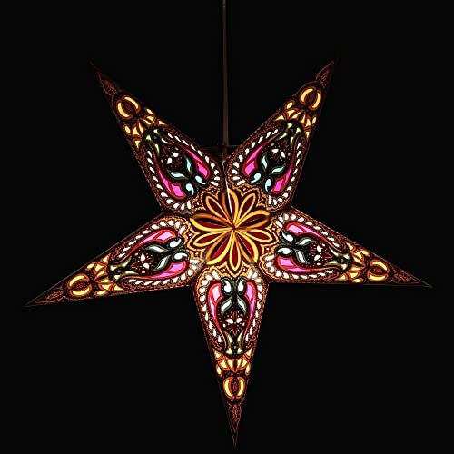 MoreThanHip Ganesha Faltbarer Weihnachtsstern Mehrfarbig - Ø60 cm - FSC Papierstern -Weihnachtsdeko Adventsstern für Weihnacht Fensterdeko - Inkl. Beleuchtungskabel 3 Meter (ohne Lampe)