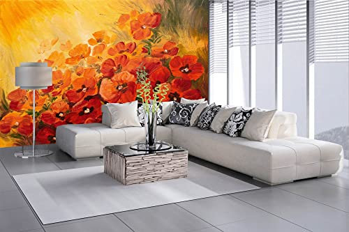 Vlies Fototapete ABSTRAKTE ILLUSTRATION VON MOHNBLUMEN 375 x 250 cm (inkl. Kleister) - Vlies Tapete, Wandtapete, Wandbilder - Tapete für Wohnzimmer Schlafzimmer, Büro, Küche - Montagefertig