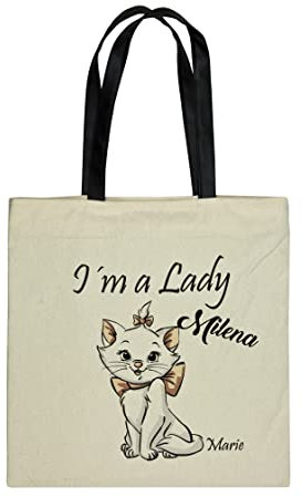 Personalisierte Shopper Tasche groß mit Namen | Motiv Aristocats Katze Marie | Stofftasche Baumwolle Jutebeuel