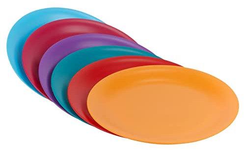 URBN-CHEF 6 Pcs Unbreakable Reusable Coloured Plastic Dinner Plates Kids Party Tableware (1 of Each Colour)