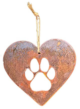 Frdun Rustic Iron Dog Paw Shape Love Heart Ornament for Home Garden Yard Backyard