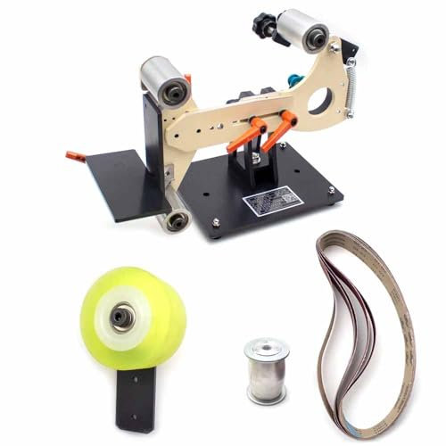 LeTkingok Heavy Duty Belt Sander Frame, 730x50MM Belt Sanding Machine Adapter Angle Grinder Retrofit Desktop Knife Sharpener (B with Sun Wheel)