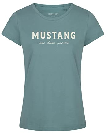 MUSTANG Damen Tshirt Rundhals O-Neck Basic Kurzarm Logo Print Sommer Shirt | 100% Baumwolle Weiß Blau Grün Rot S M L XL XXL