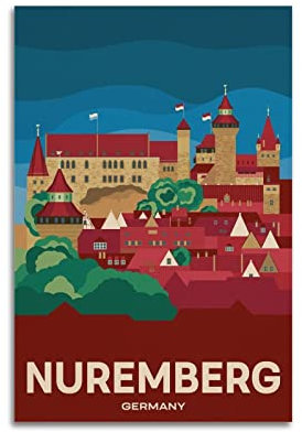 JOOEL Vintage-Reiseposter Nürnberg, dekoratives Gemälde, Leinwand, Wandposter und Kunstbild, modernes Familien-Schlafzimmer, Deko-Poster, 20 x 30 cm