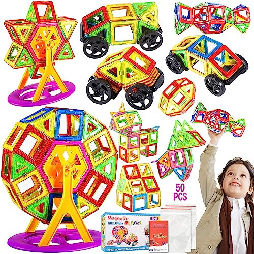 Tonsooze 50 Piezas Bloques Construccion Magnetica 3D Juego Imanes Juguetes para Niños de 2 3 4 5 6 7 Años Regalos Cumpleaños