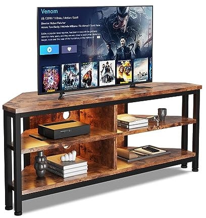 Dripex TV Stand Cabinet with LED Lighting, Corner Cabinet TV Unit for up to 50 Inch TV with Open Gaming Entertainment Center Shelves Vintage Industrial TV Standchest(106x36x45.5 CM)
