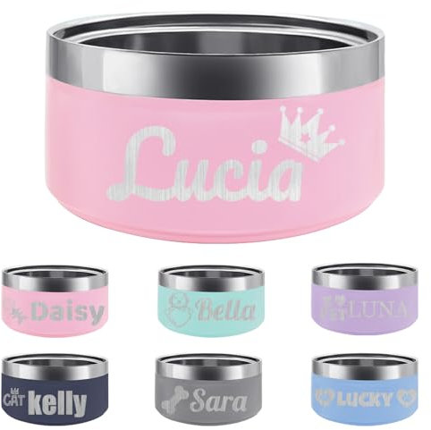 Personalized Stainless Steel Dog Cat Bowl with Name,Customized Laser Engraved Pet Bowl Non Slip for Water and Food 25oz,40oz,53oz (Pink)