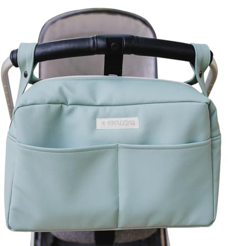 MIMUSELINA Bolso Carrito Polipiel – Bolso Carro Bebe Impermeable de Gran Capacidad - Organización Total con 7 Bolsillos - Uso en Hombro o Cochecito sin Necesidad de Ganchos - Hecho en España