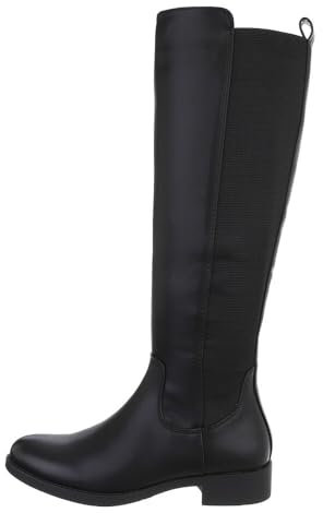 Ital Design Damenschuhe Stiefel Flache Stiefel, 7064-, Kunstleder, Schwarz, Gr. 38