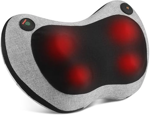 Shiatsu Massagegerät, Massagekissen mit Wärmefunktion für Nacken, Rücken, Schulter, Elektrisch Massager mit 3D Massageköpfen, 2 Geschwindigkeiten, inkl. Verlängerungsgurt, Grau