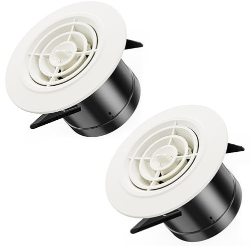 Hon&Guan Lot de 2 grilles d'aération réglables de 75 mm avec moustiquaire - Grille d'aération ronde en ABS - Pour la salle de bain, le tuyau d'évacuation, le mur, la cuisine - Blanc