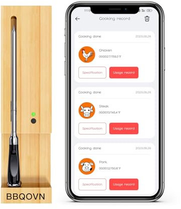 200M Truly Wireless Meat Thermometer with Bluetooth for BBQ, Oven, Air Fryer, Grill, Smoker, Rotisserie, ±1℃ Accurate,2S Instant Read, Smart APP Control, Dishwasher Safe