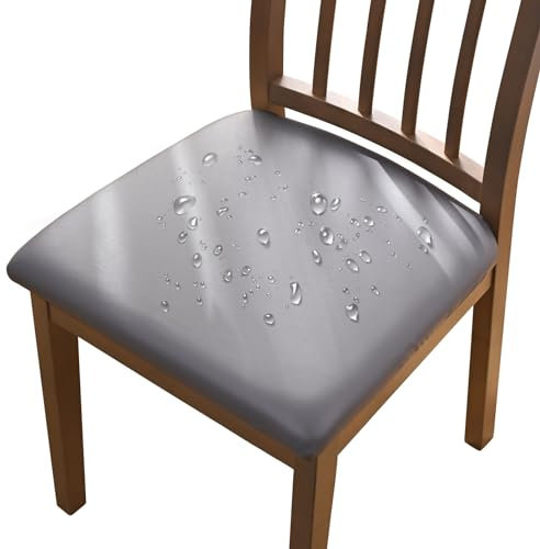 Alishomtll PU Stuhlbezug 4er/6er Set Stretch Leder Sitzbezüge Wasserdicht Sitzflächenbezug Abnehmbar Waschbar Esszimmerstuhl Hussen für Esszimmer Küche Hochzeit Garten Büro (Grau, 6 Stück)