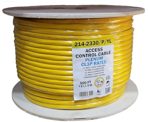 Vertical Cable Access Control Cable Plenum: 22 AWG/3 Pair Shielded + 18AWG/4 Conductor + 22 AWG/4 Conductor + 22AWG/2 Conductor, Stranded Bare Copper Conductors, 500ft Spool, Yellow