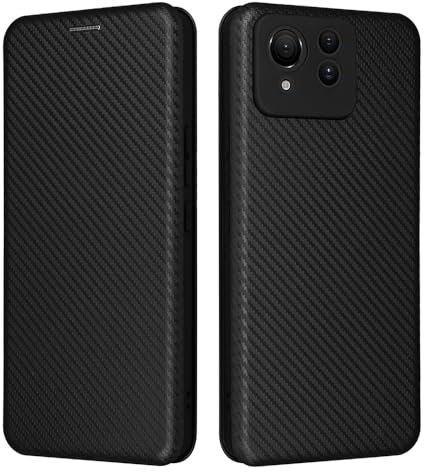 COMAKU Custodia Asus Zenfone 11 Ultra。Cover per Telefono a Portafoglio in Fibra di Carbonio, Chiusura Magnetica, Cover per Telefono Antiurto-Nero