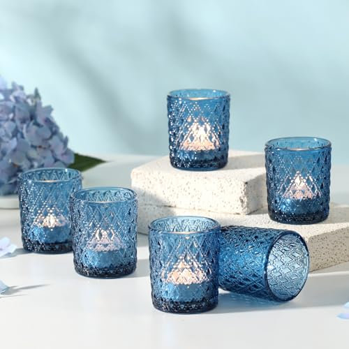 FUND AMLIGHT 12 Stück Blau Teelichtgläser Votivkerzenhalter, Teelichthalter für Tisch-Mittelstück, Teelichter Glas Kerzenhalter, Weihnachten blau Mittelstücke für Tisch（blau）