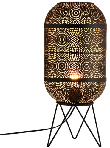 Tischlampe Sankos im Boho-Stil, aus Metall gefertigt, in Schwarz 45 cm | Sankos aus Metall nimmt Leuchtmittel in einem schwarzen Schirm auf und ergänzt die vorhandene Beleuchtung im Wohnbereich.