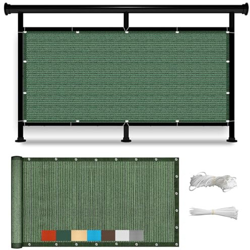 Pantalla Privacidad Balcon 65 x 950 cm Proteger La Intimidad de Los Balcones Toldo para Balcón Parasol Pantalla con Cuerda y Bridas para Balcón Jardín, Verde Oscuro