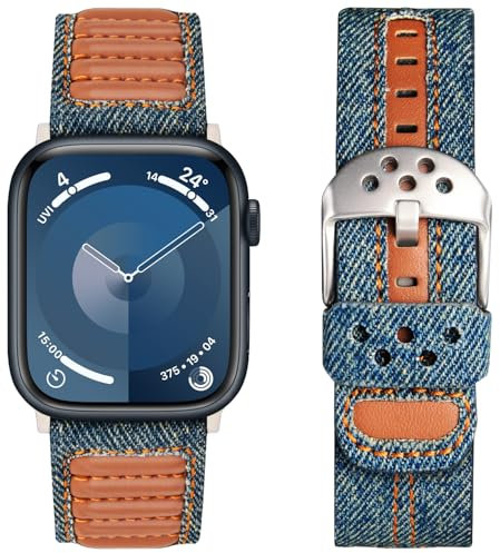 Fullmosa Kompatibel mit Apple Watch Armband 46mm 45mm 49mm 44mm 42mm 38mm 40mm,Herren Leder Ersatzarmbänder für iWatch Series Ultra 2 Ultra Series 10 9 8 7 6 SE 5 4 3 2 1