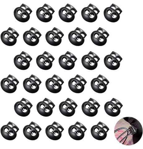30 Stück Kordelstopper Set, 5 mm Doppellochung Kordelklemme, Oval Kordel Stopper für Zugbänder, Paracord, Schwarze Federzug Schlösser für Kordelzüge, Taschen, Hüte, Schnürsenkel, Kleidung