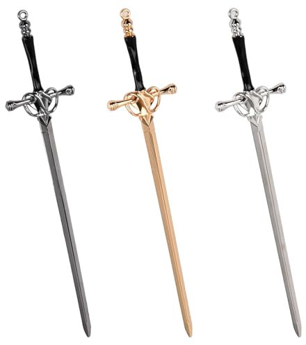 3 Pcs Schwert Haarnadeln, Chinesische Stil Damen Haarstab Haarstäbchen Elegant, Vintage Haargabel Einfach für Frauen Mädchen, Schöne Haarschmuck für Feste Frisur Haar Dekoratives (3 Farben)