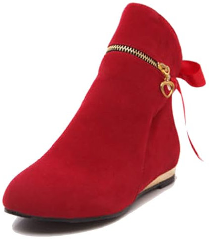 Bviennic Donna Stivali Piatti Tacco Basso Stivaletti Punta Rotonda Senza Chiusura Classico Quotidiana Boots, D246204Ej Rosso Numero 36.5 EU/37Cn