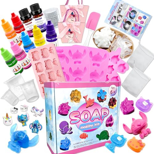 PIIMNT Stitch Seife Selber Machen Kinder, Stitch Seifen Selber Machen Set, Stitch Silikonform Seife und Werkzeuge Seife Herstellen Set für Kindergeburtstag Weihnachts Geschenk