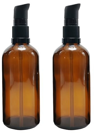 Lot de 2 flacons vides rechargeables de 100 ml en verre ambré avec bouchon à pression noir, distributeur de savon portable, pot de maquillage, conteneurs de voyage pour shampooing, cosmétique,