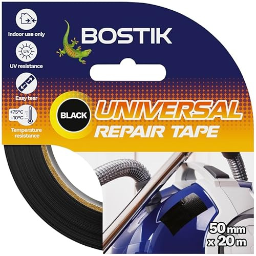 Bostik Universal Repair Tape Black - 50mm x 20m Roll | Strong Duct Tape Perfect for Any Substrate - Easy to Tear - Indoor Use Only