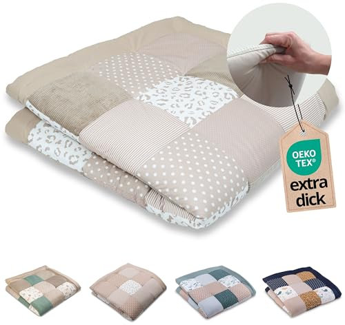 ULLENBOOM Krabbeldecke für Baby 140x140 cm, 100% OEKO-TEX Materialien, Made in EU, Dick & weich gepolstert, Leo - ideal als Babydecke, Krabbelmatte & Spieldecke Baby