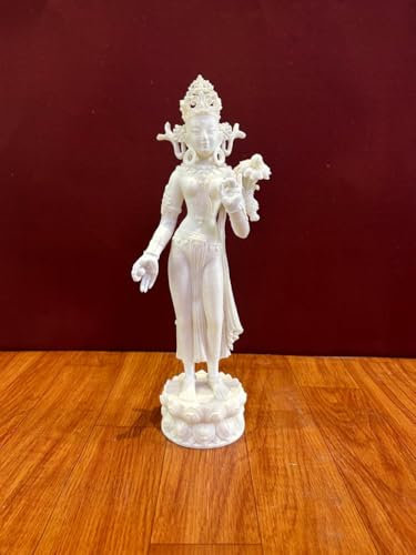 Stehende Tara-Statue, 31 cm, großer Marmor, tibetische Göttin | weibliche Shakti & Bodhisattva-Statue | buddhistischer Retter